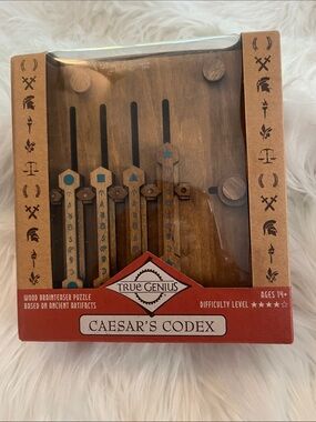 Caesar's Codex Wooden Brainteaser Puzzle - Brown with Blue Accents